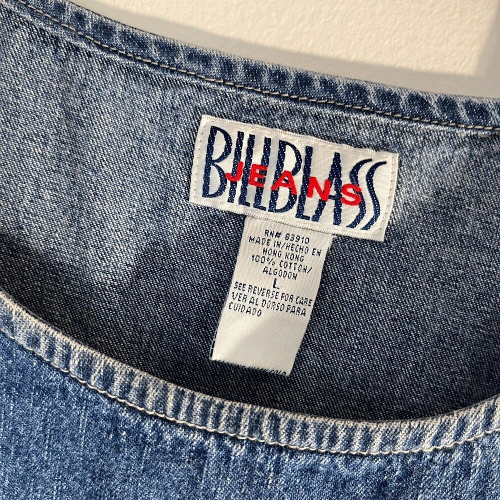 VTG 90s Bill Blass Denim Jumper Dress Pinafore Minimalist Shift L - Picture 4 of 11